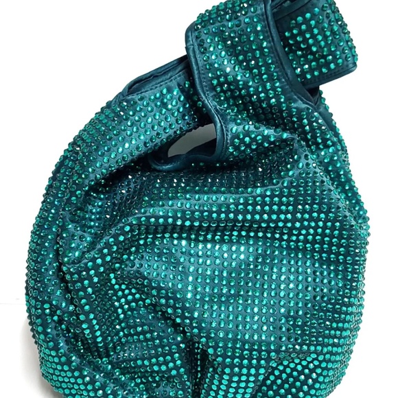 J.Crew Santorini Bag with Crystals Dark Spruce Green Satin Looped Handle NWT - Picture 5 of 9